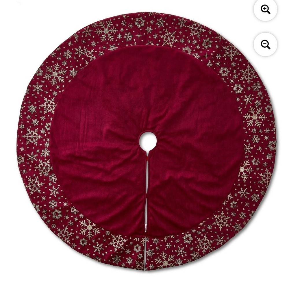 Glitter Snowflake Velvet Christmas Tree Skirt, Berry 48” Xmas NEW NWT